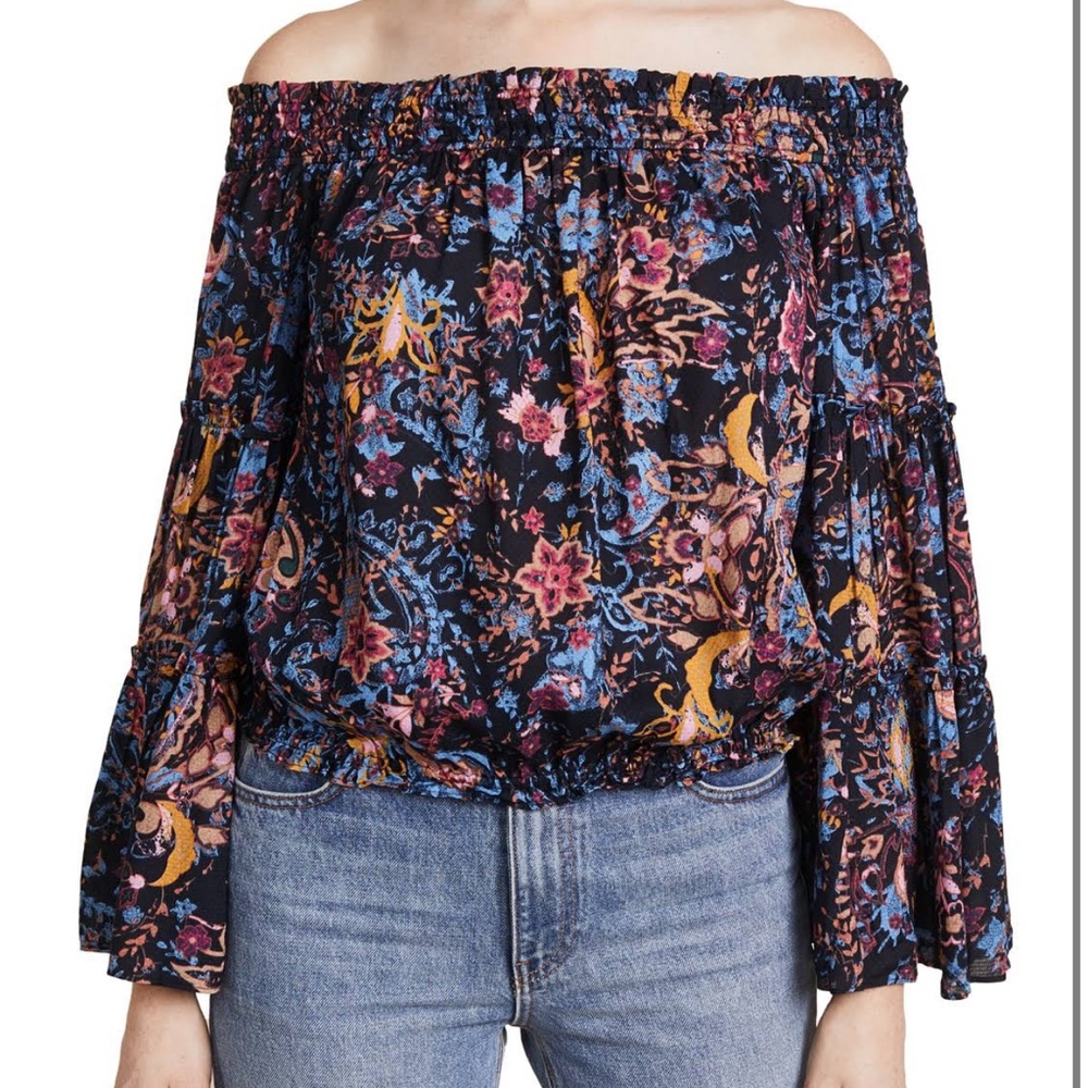 Free People Free Spirit Floral Printed Off Shoulder Top size L